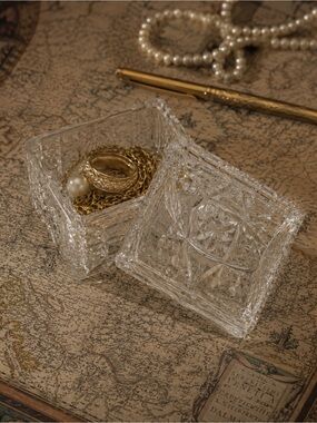 Vintage Pressed Cut Glass Vanity Trinket Jewelry Box with Lid